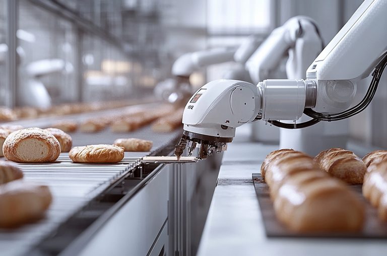 robot na linii produkującej pieczywo