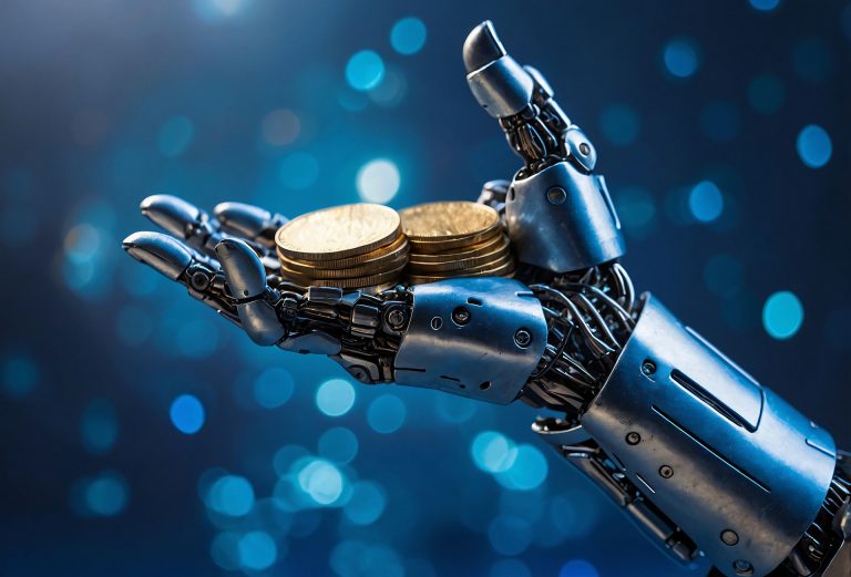 ramię robota trzymające pieniądze