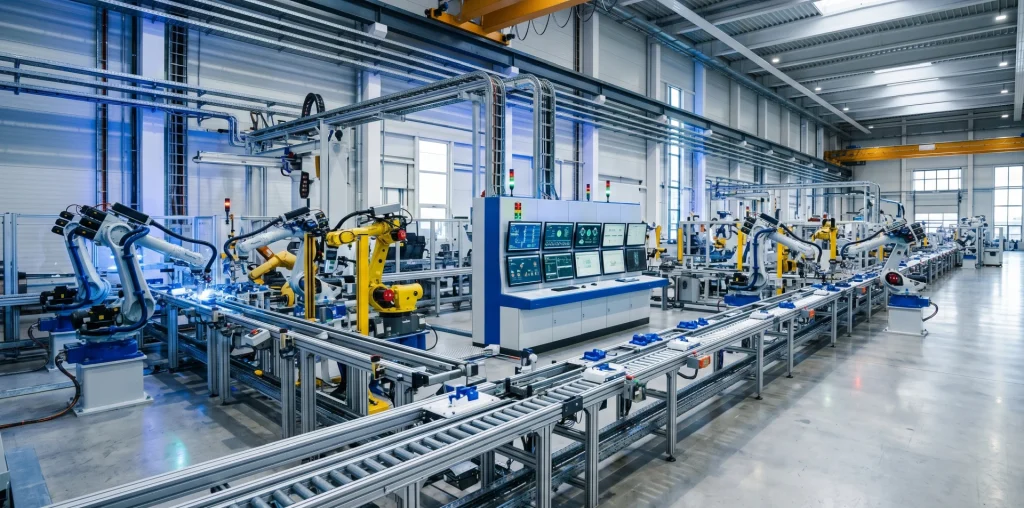 Nowoczesna zautomatyzowana linia produkcyjna z systemem sterowania PLC i wizualizacją SCADA jako symbol przewagi konkurencyjnej zakładu