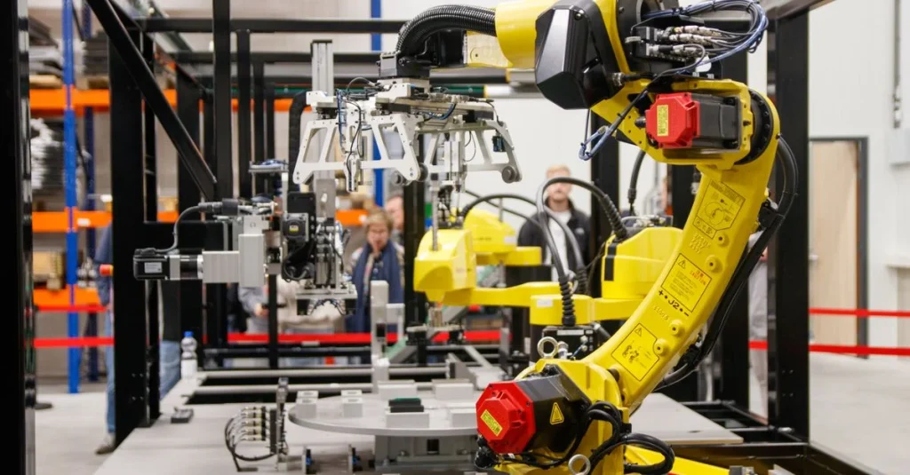 Zrobotyzowane stanowisko paletyzacji na końcu linii produkcyjnej
